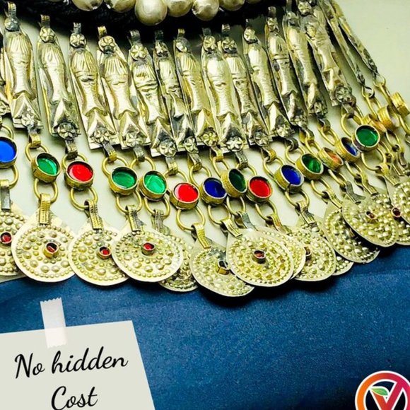 Handmade Choker Necklace, Long Dangling Tassels Fish Motif Necklace - Picture 9 of 14